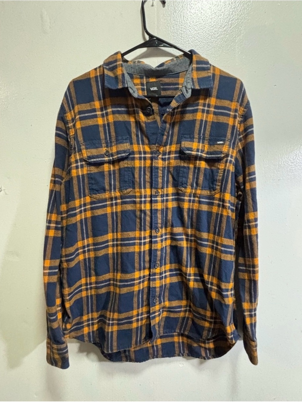 Vans Navy and Mustard Plaid Button-Down Shirt